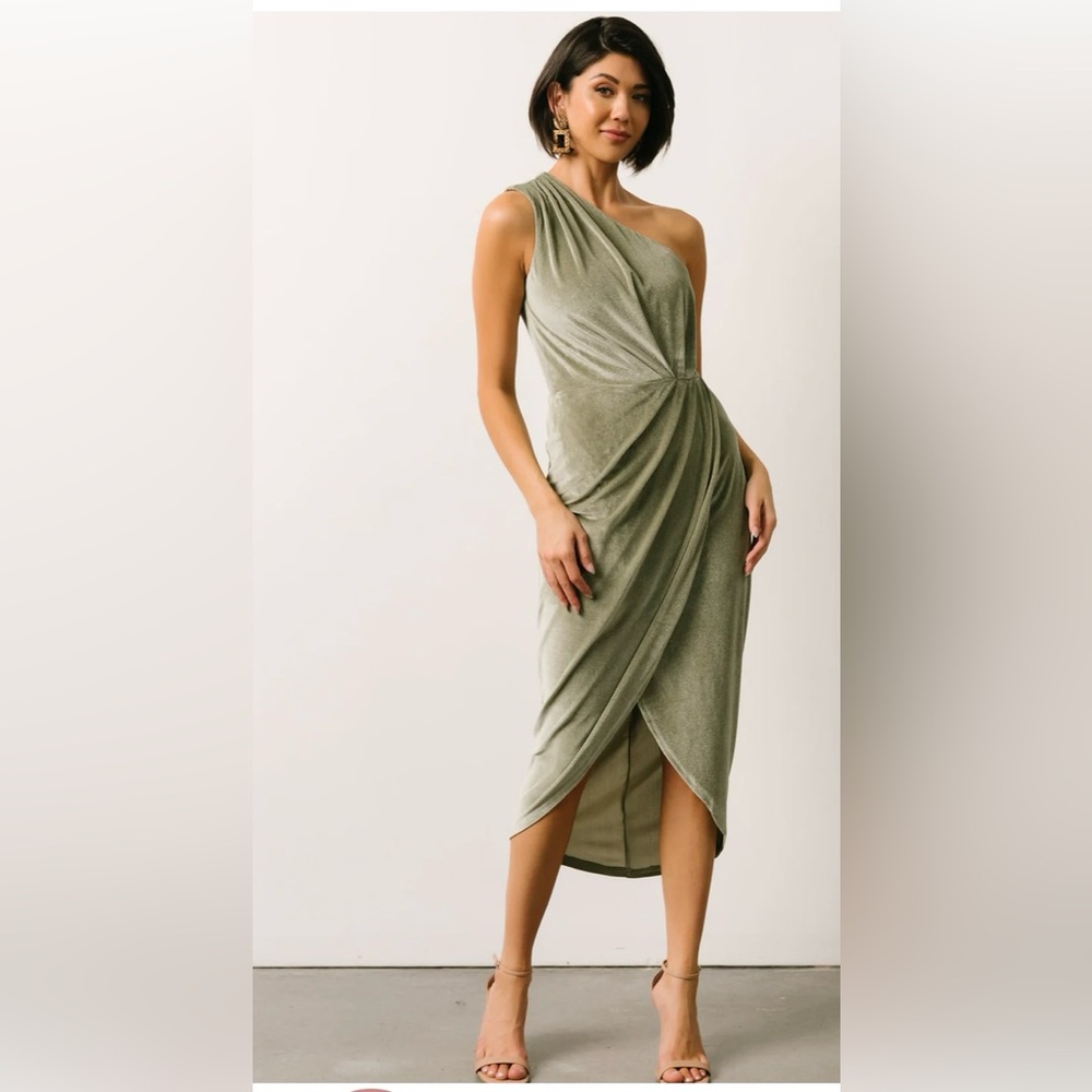 Baltic Born Olive Green One-Shoulder Midi Dress